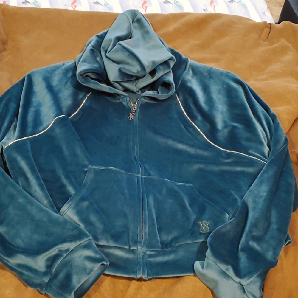 Victoria secet, forest green, soft  jacket with beaded trim in great shape.